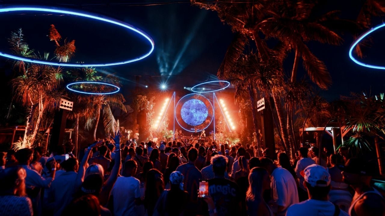 Promotional image for the Somnia 2026 music festival at Mayan Monkey in Isla Mujeres