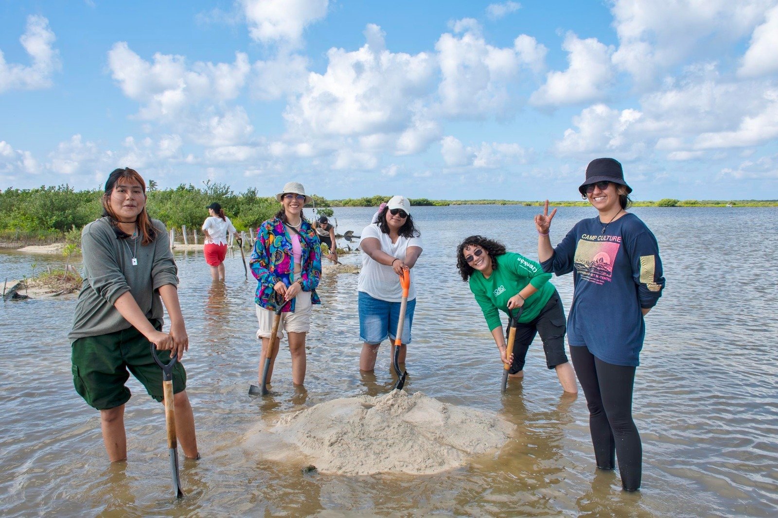 University students conducting field work in the Laguna Colombia ecological reserve on Cozumel island