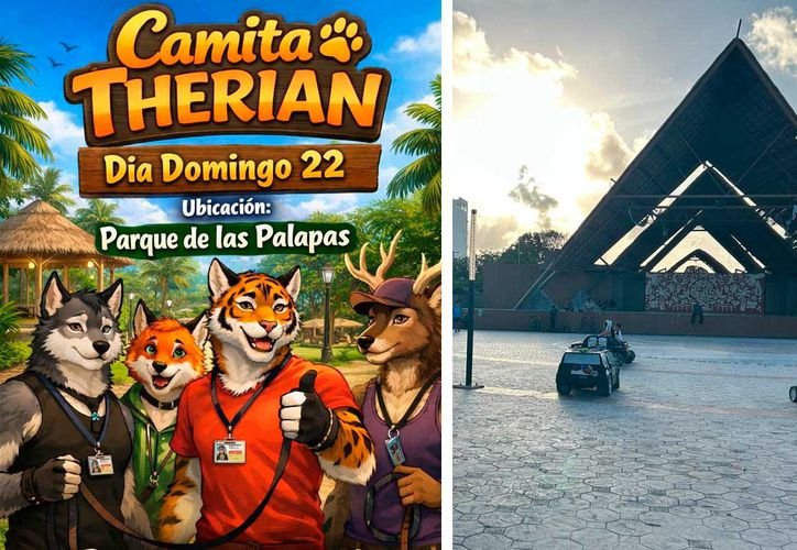 An empty park in Cancún where a therian march was scheduled but no one attended