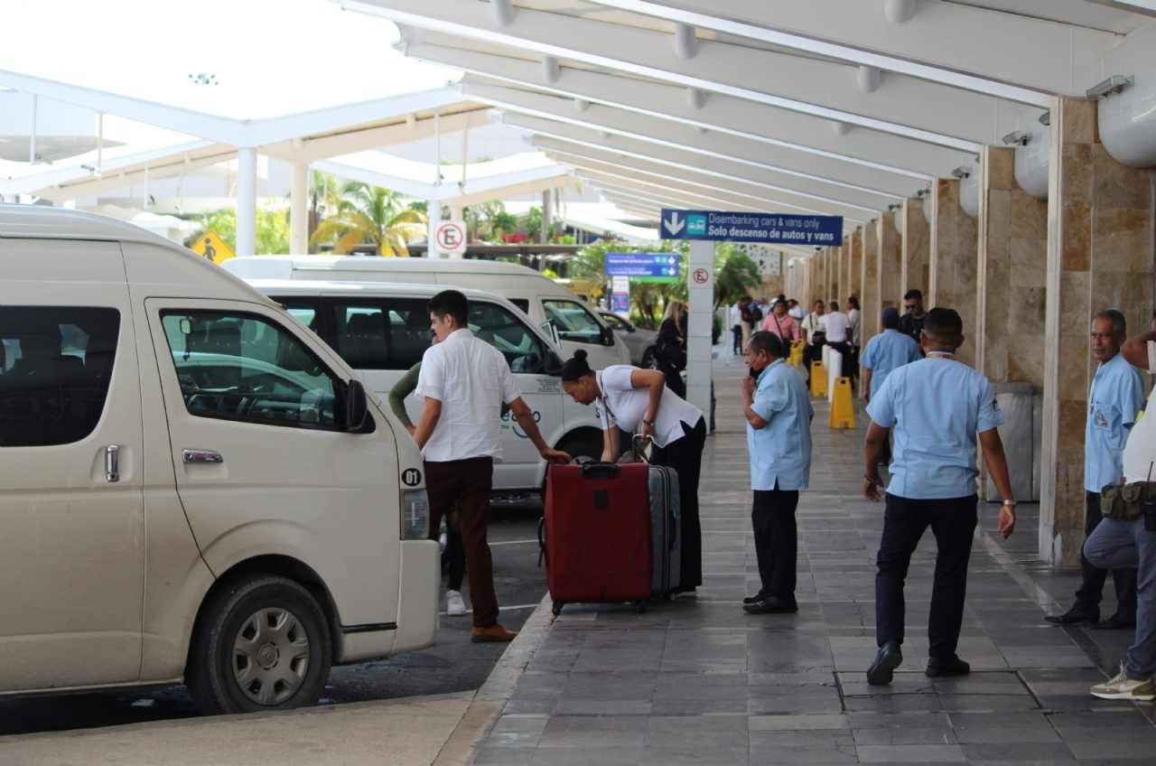 Aerial view of transportation vehicles at Cancun International Airport