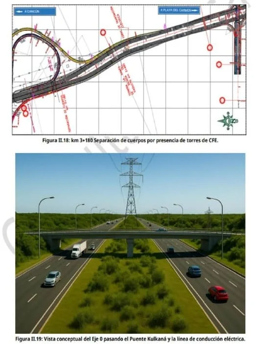 A conceptual rendering of the proposed Tren Maya overpass near Cancún International Airport