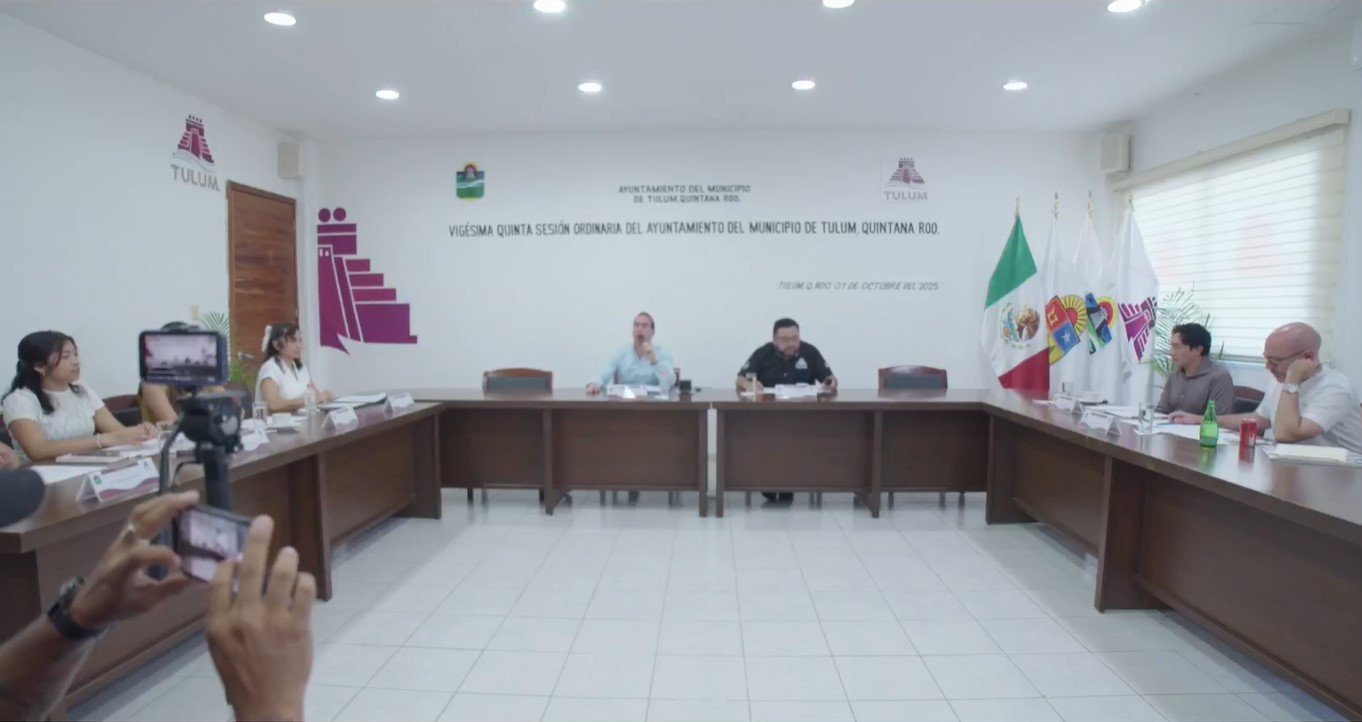 Rifka Queruel Nussbaum, the municipal ombudsman of Tulum, speaking to the press