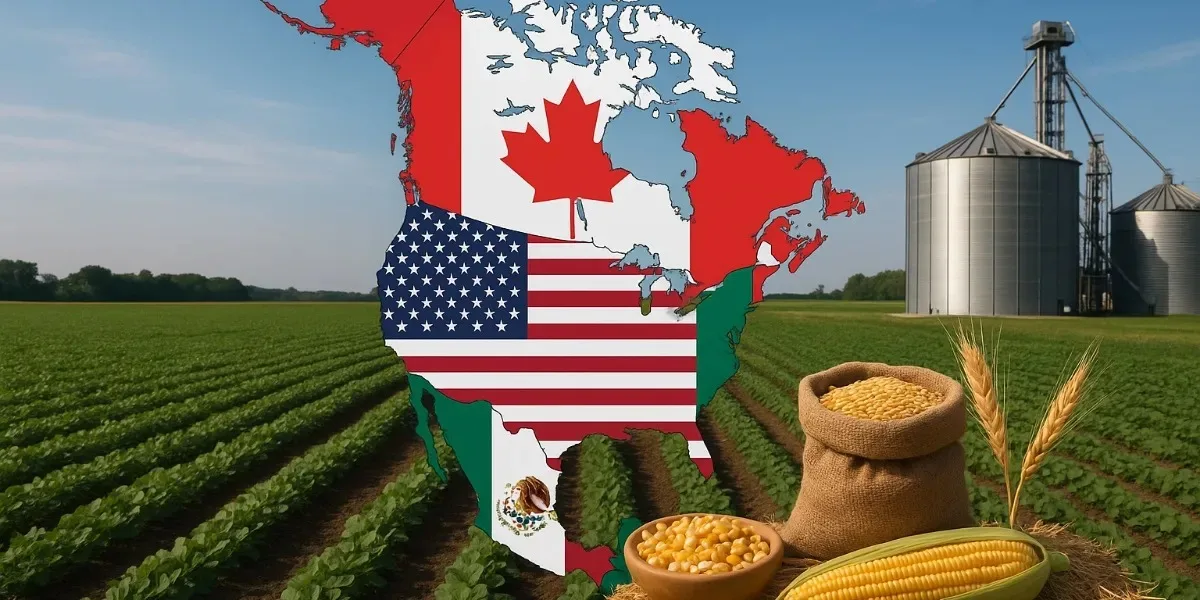 Agricultural field with crops representing U.S. exports to Mexico and Canada under USMCA