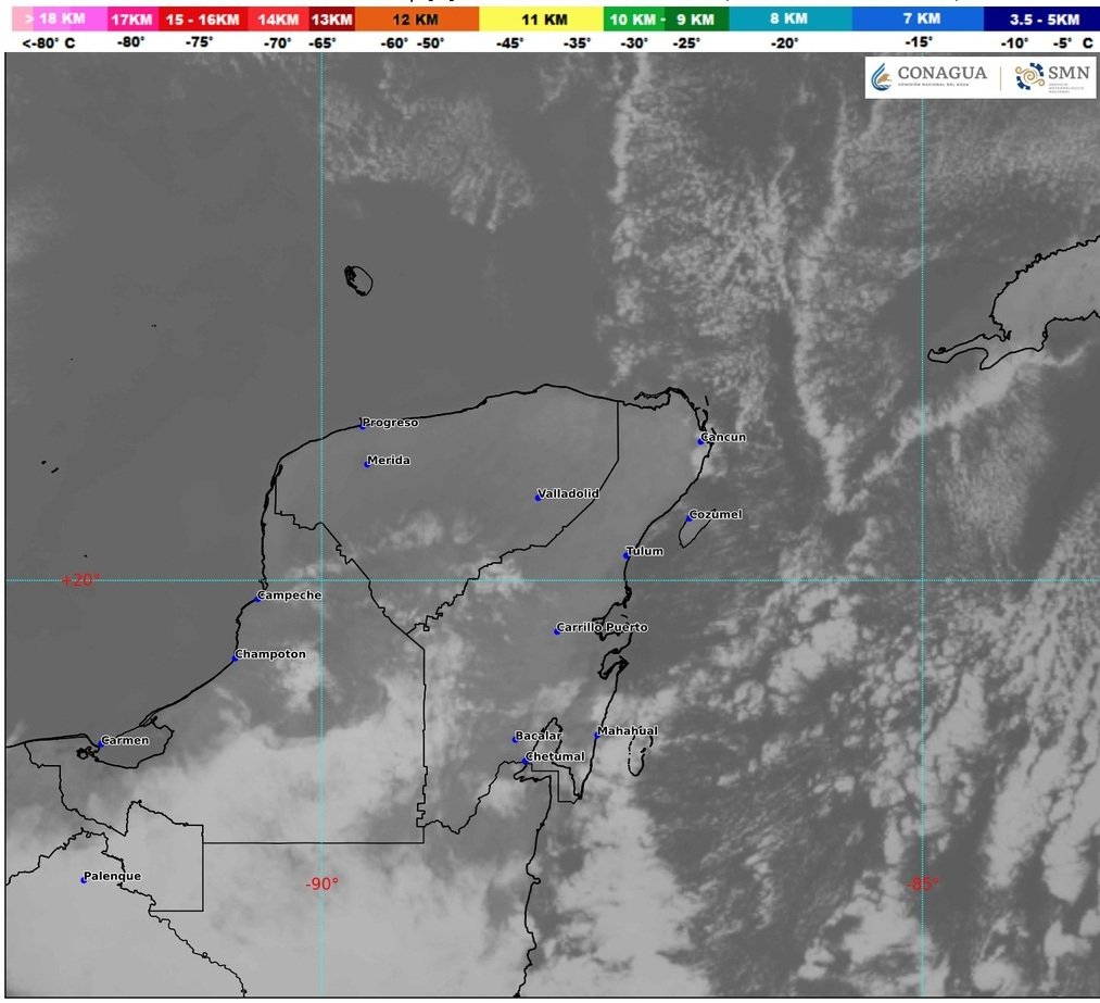 A weather map showing conditions in Quintana Roo and the Yucatan Peninsula
