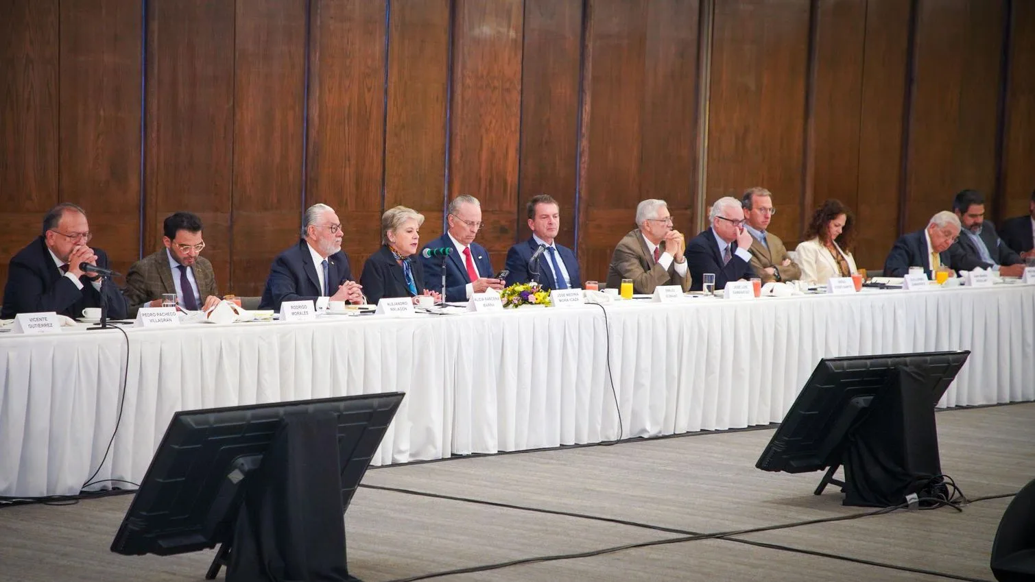 Alicia Bárcena, head of Mexico's environment ministry, presents the circular economy park plan to business leaders