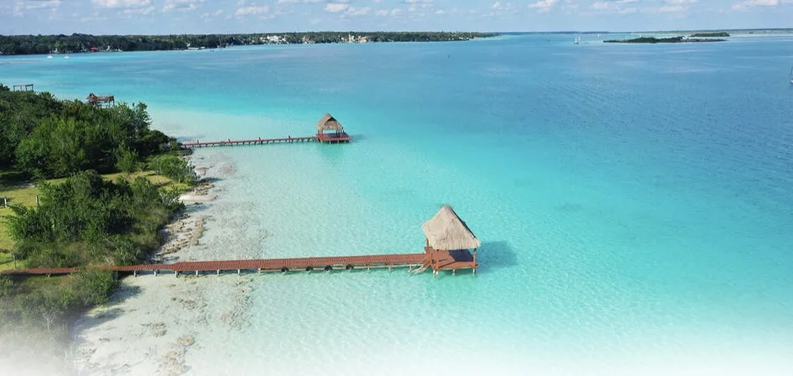 A view of the Laguna de los Siete Colores in Bacalar, Quintana Roo, Mexico