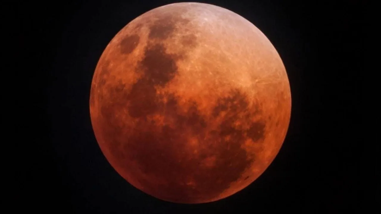 A red moon during the total lunar eclipse as seen from Cozumel Planetarium in Quintana Roo