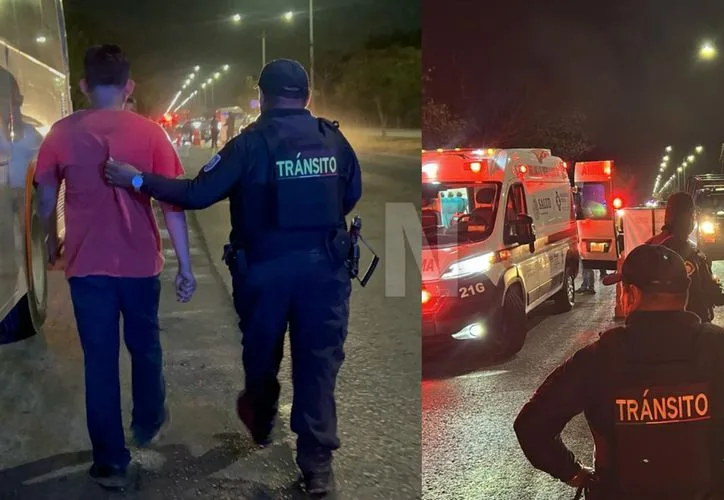 A bus involved in a tense incident at a DUI checkpoint in Playa del Carmen