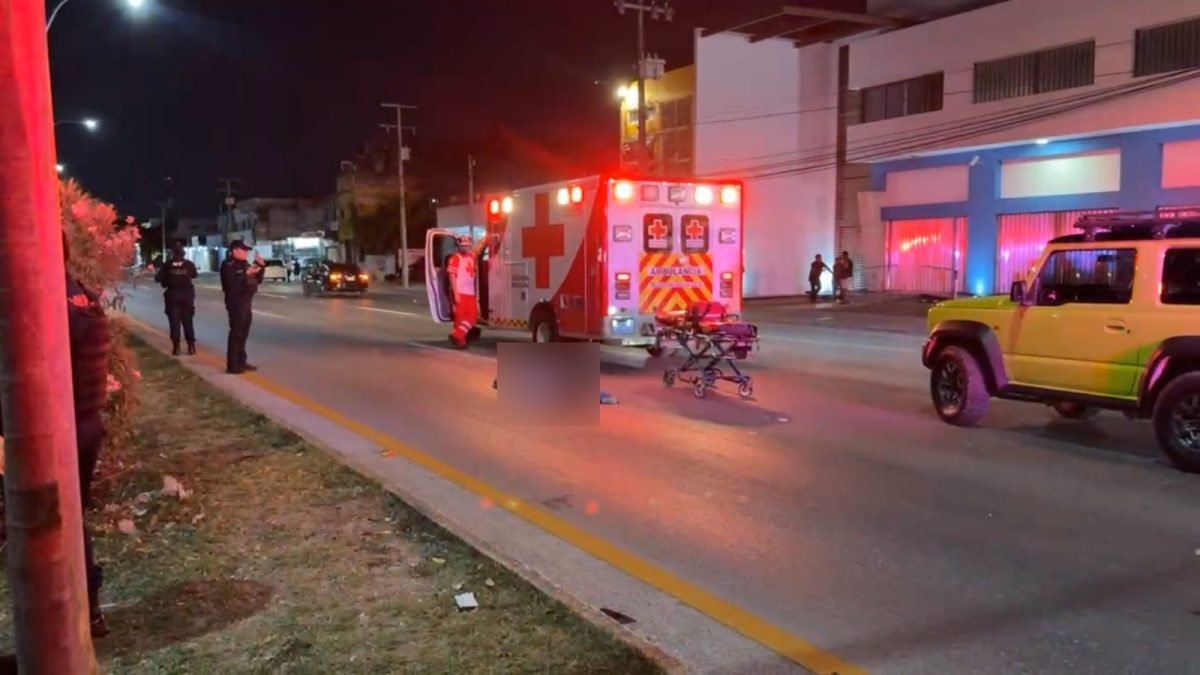 Police cordon off the scene of a fatal hit-and-run accident on Lopez Portillo Avenue in Cancun