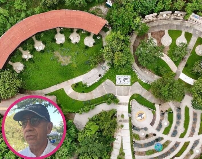 Aerial view of Cancún Park showing green spaces and pathways