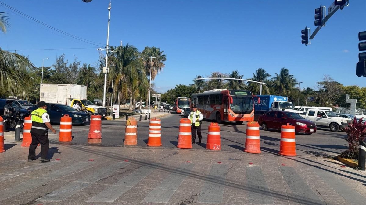 Protesters blocking a road in Cancun during a demonstration for missing persons