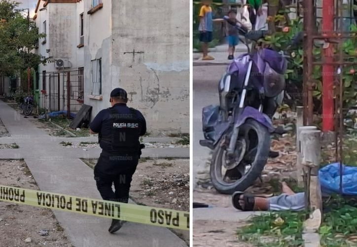 Police and emergency responders at the scene of a shooting in Villas Otoch Paraiso, Cancun