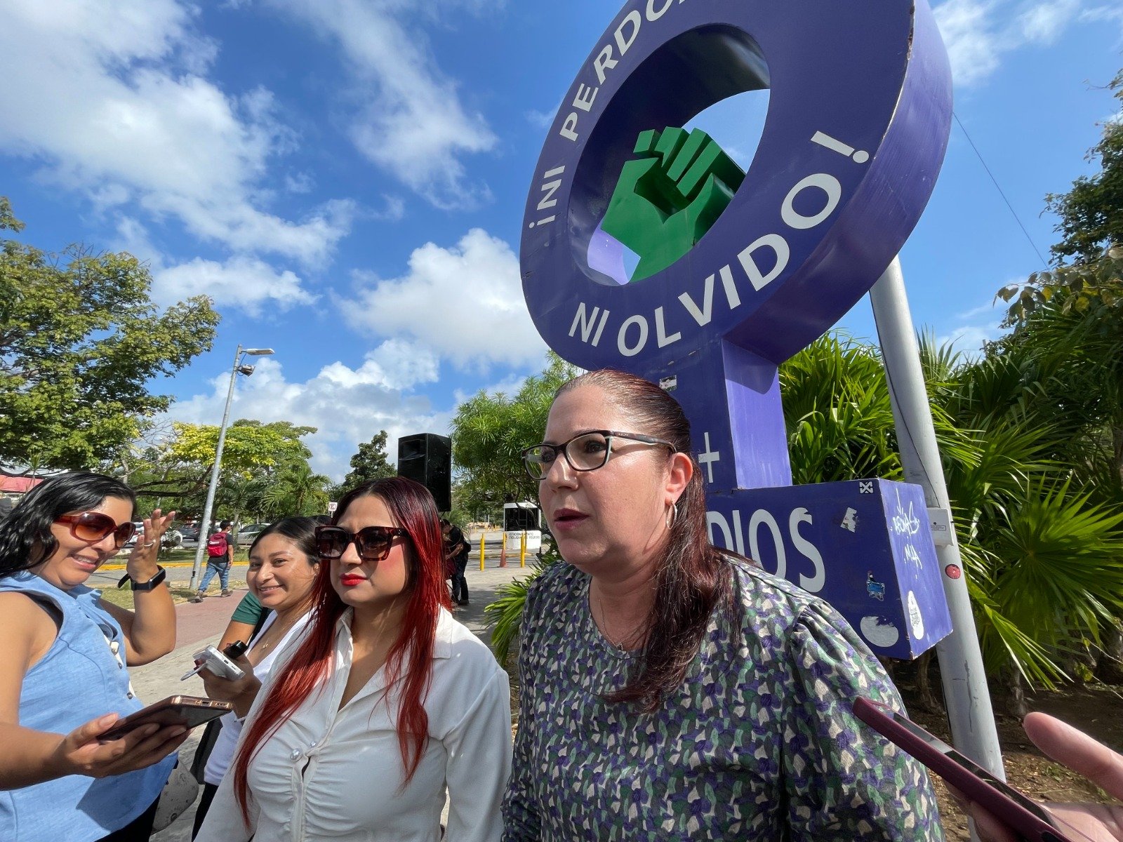 Participants gather for a women's rights march in Cancún, Quintana Roo