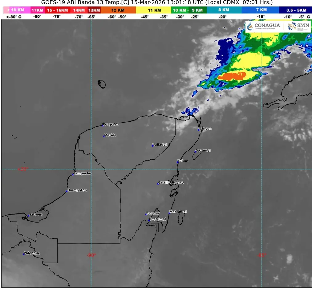 Weather map showing Cold Front 41 affecting Quintana Roo with rain and heat forecasts