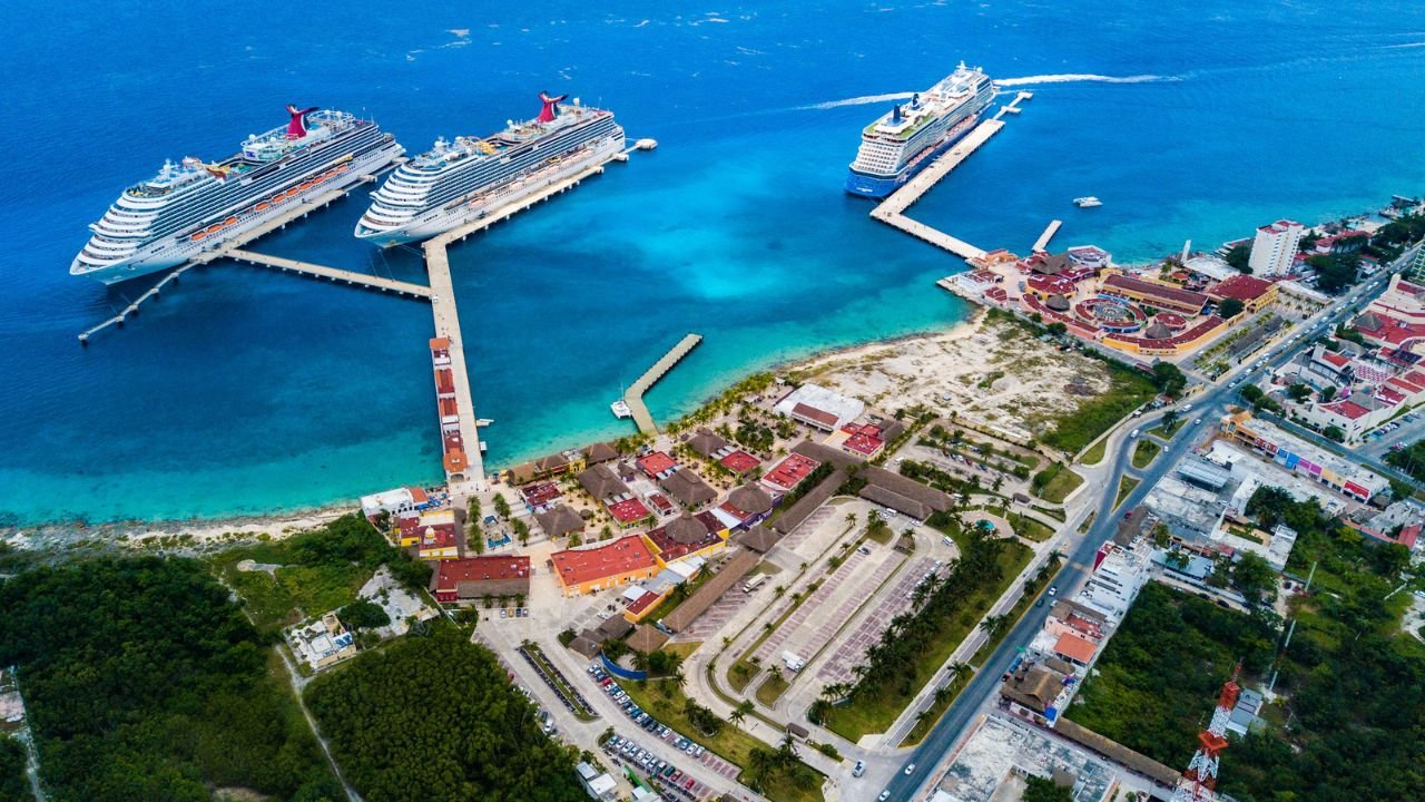 A cruise ship docked at the port of Cozumel, Quintana Roo, Mexico
