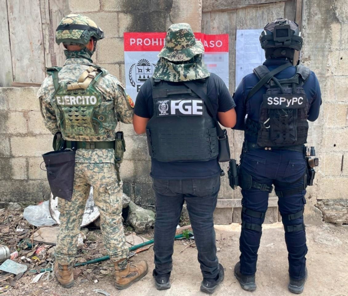 Evidence bags containing suspected drugs seized during police raids in Quintana Roo