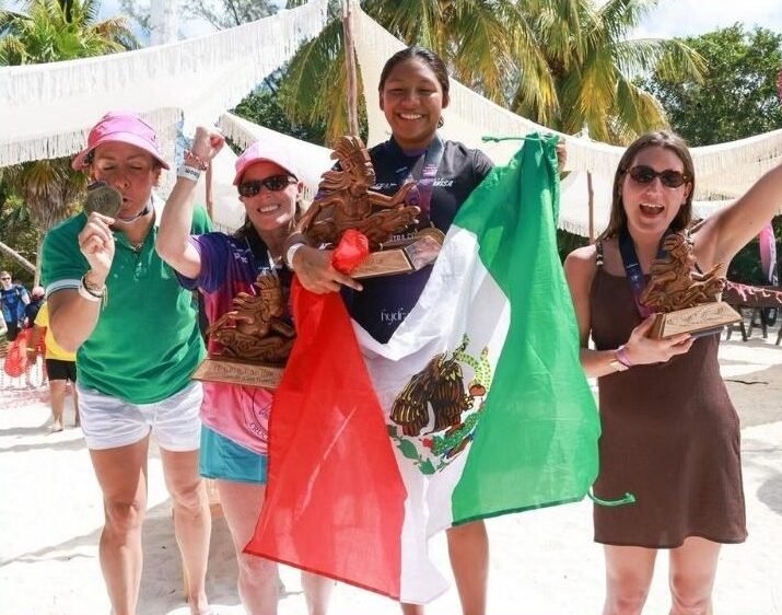 Swimmers participating in the El Cruce de Mujeres open water race from Cancún to Isla Mujeres