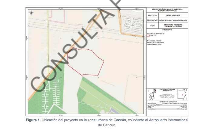 Aerial view of the proposed Grand Arbolada development site in Cancun, Mexico