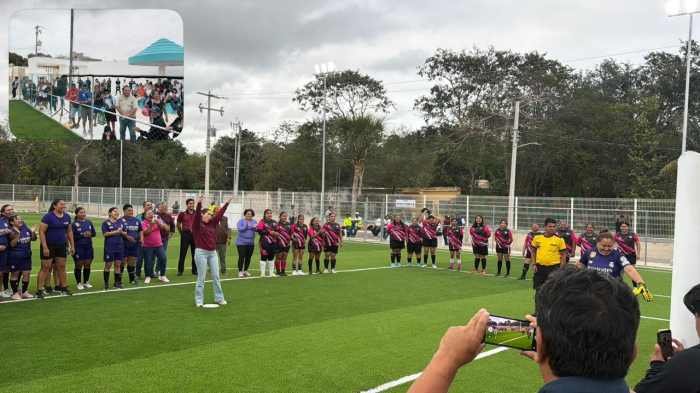 Mayor Atenea Gómez Ricalde inaugurates the new 7-a-side soccer field in Isla Mujeres, Quintana Roo, Mexico.