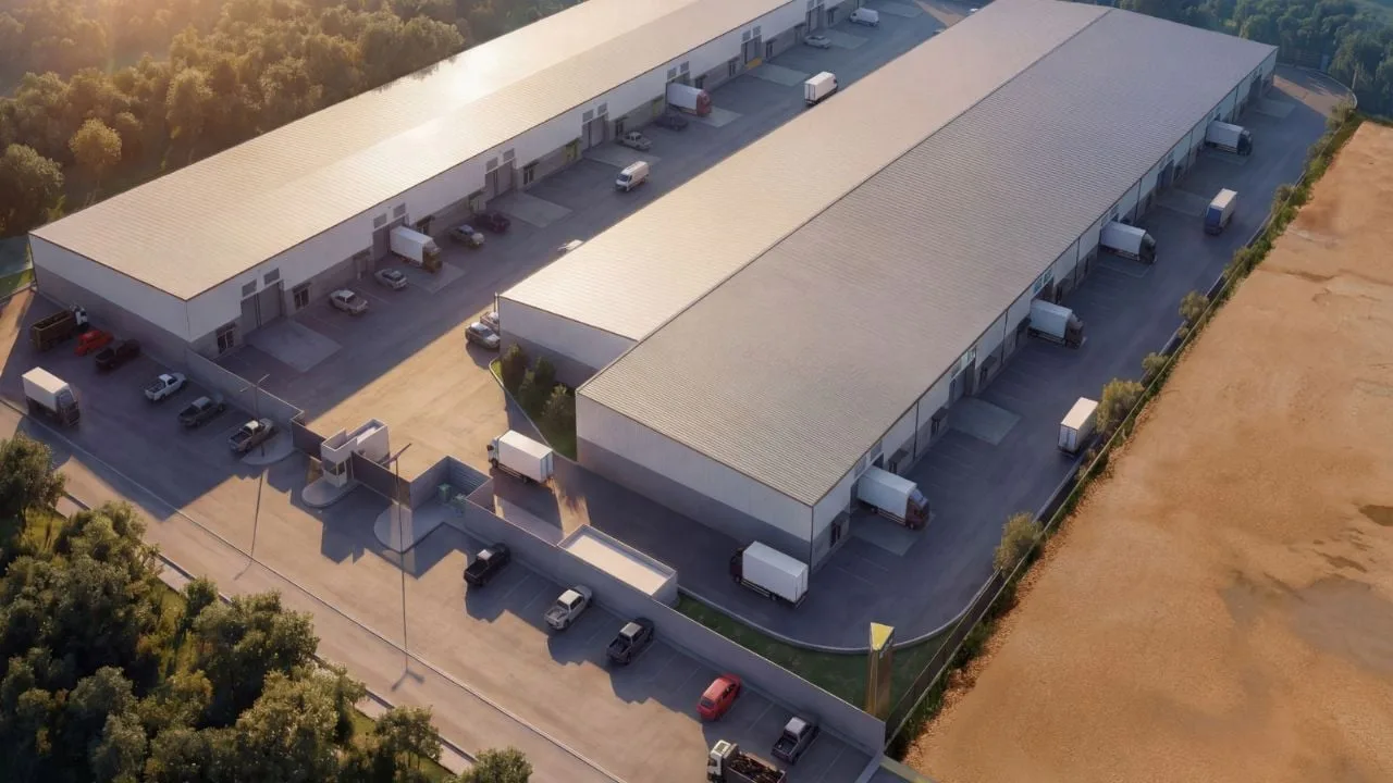 Aerial view of the K303 Business & Industrial Hub development in Cancún