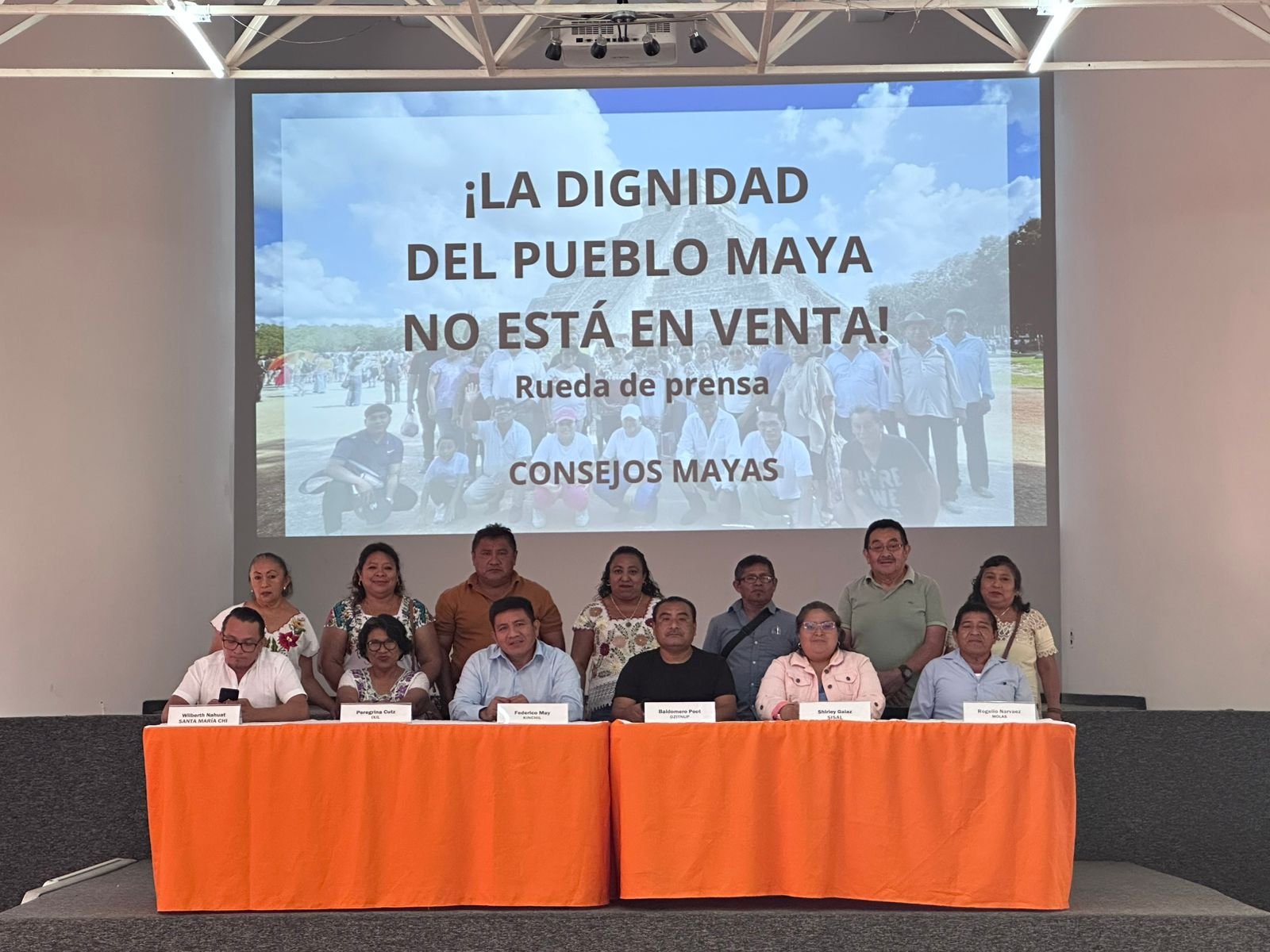 Representatives of Maya Councils speaking at a press conference in Mexico City