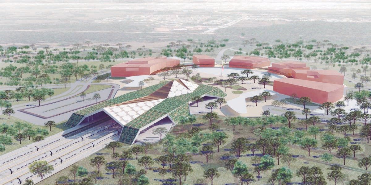 Construction site of the Maya Train cargo terminal in Cancún, Mexico