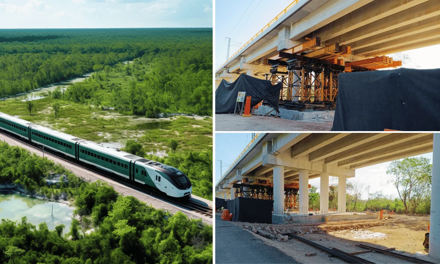 Photograph showing the sinking elevated viaduct of the Maya Train in Quintana Roo