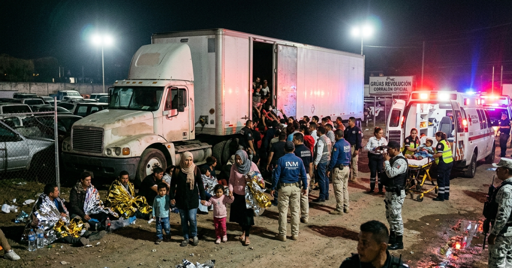 Authorities rescue migrants from a trailer in Xalapa, Veracruz