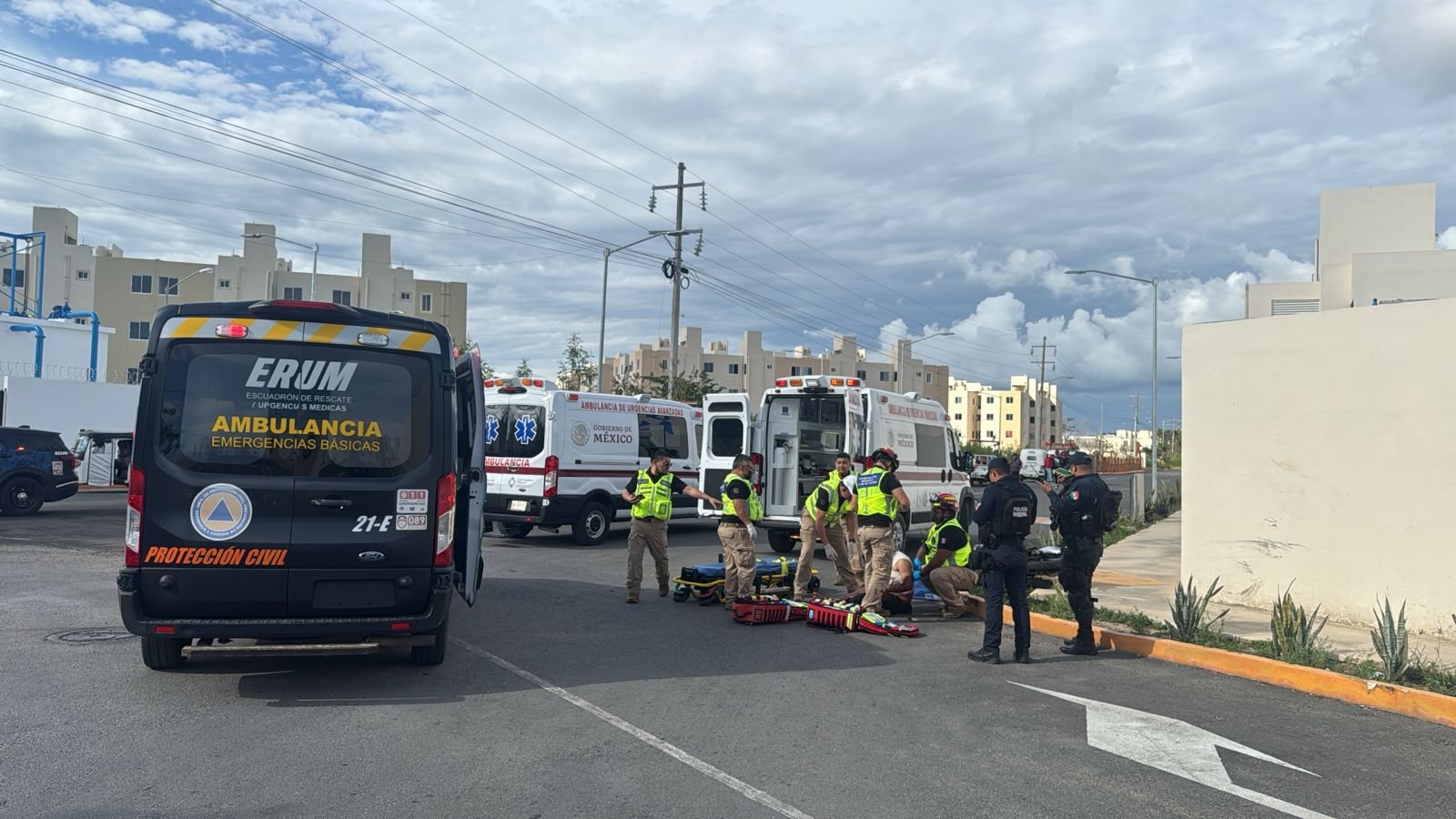 Emergency responders at the scene of a motorcycle crash in Playa del Carmen