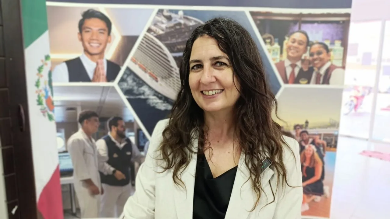 Virginia Grimaldi, MSC Cruises representative, speaks at a recruitment event in Cozumel