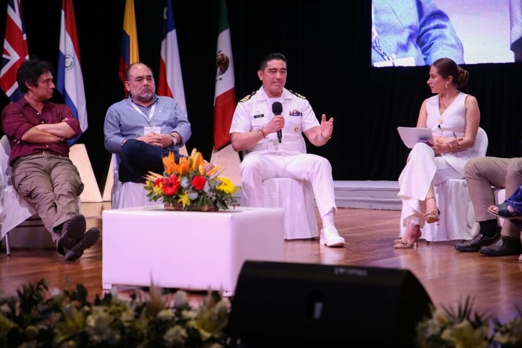 Officials and participants at the closing ceremony of the First International Civil Protection Congress in Playa del Carmen