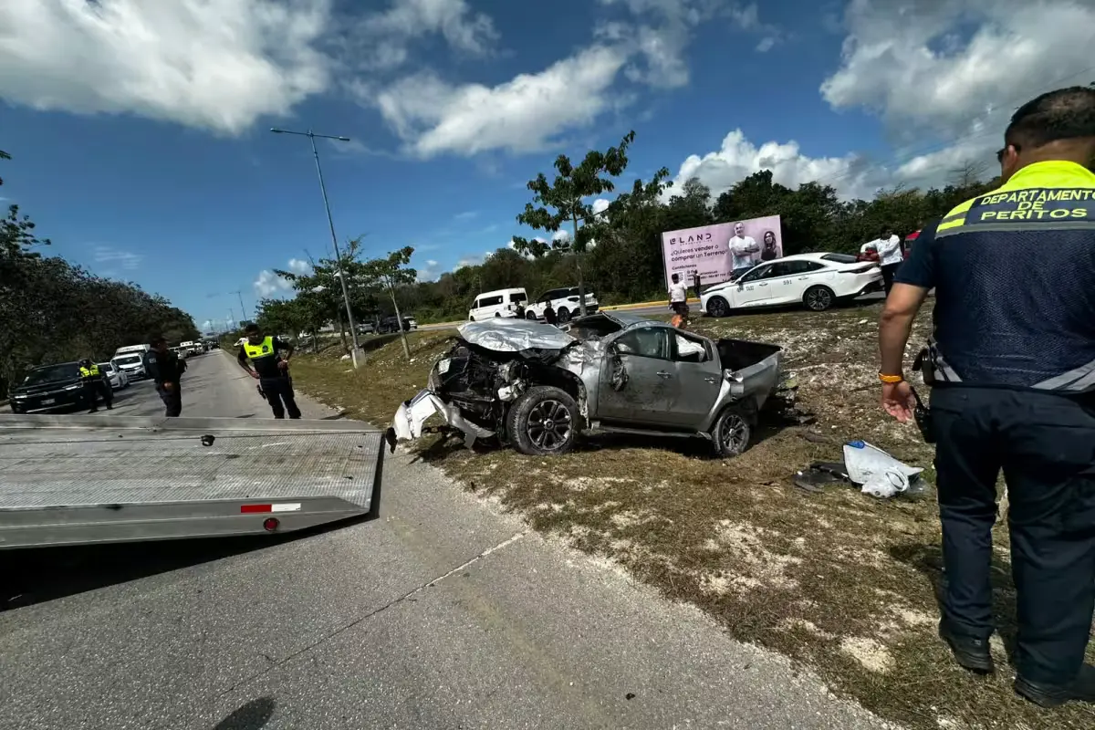 Emergency personnel at the scene of a serious vehicle collision on Playa del Carmen Boulevard