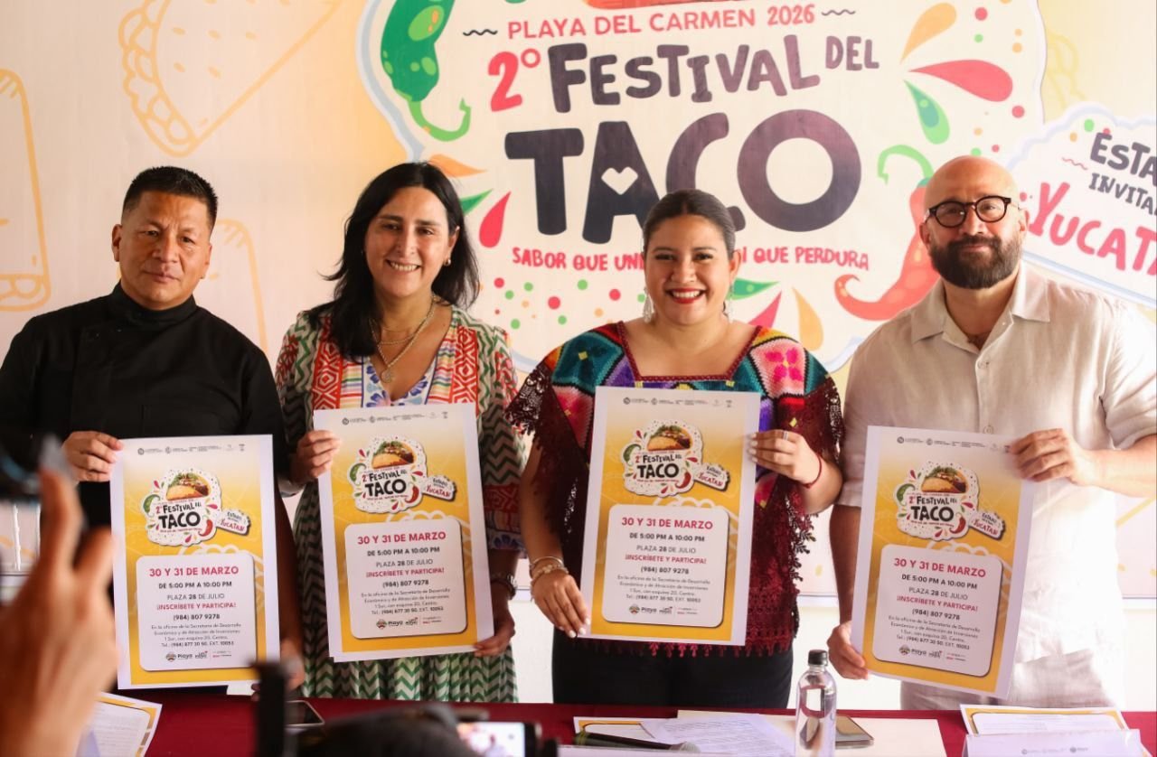 Officials present the Second Taco Festival Playa del Carmen 2026 at a press conference