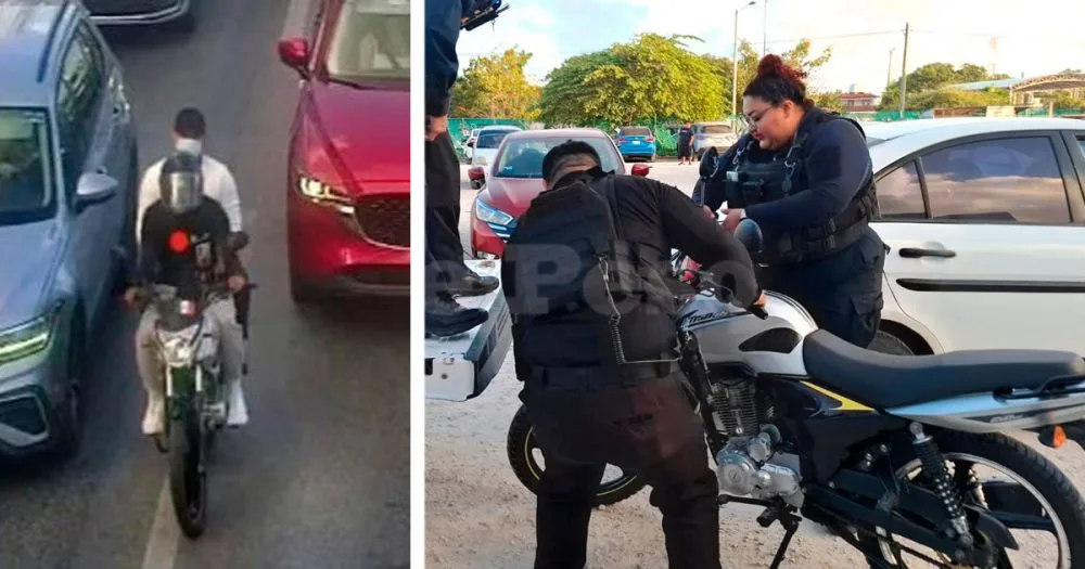 Police vehicles and officers at a scene in Cancún following a reported robbery