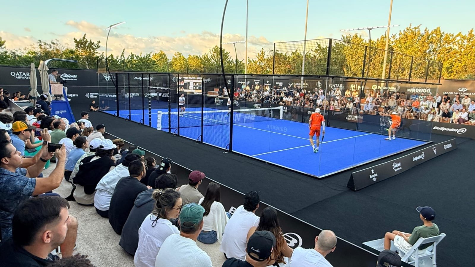 Action shot from the Premier Padel P2 Cancun 2026 tournament at Rafael Nadal Center