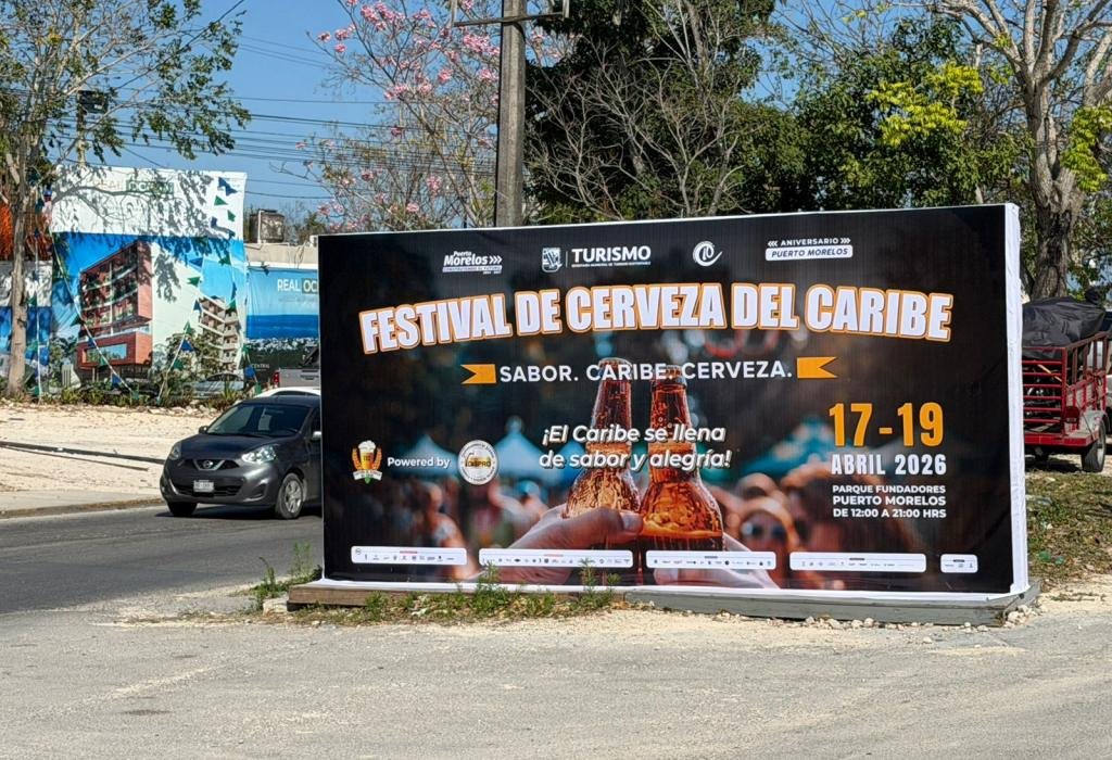 A promotional image for the Puerto Morelos Caribbean Beer Festival 2026, showing festival branding and coastal scenery.