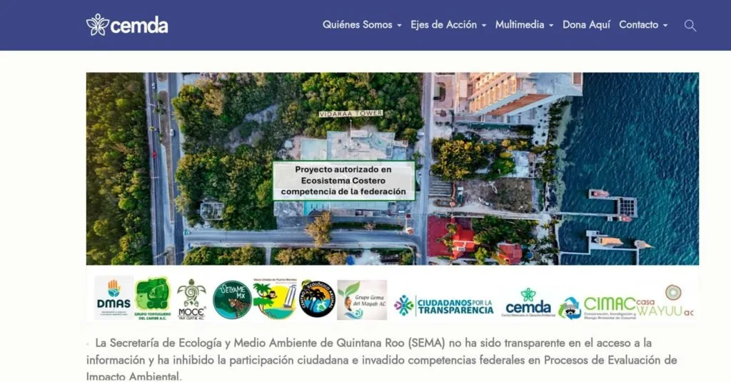 A screenshot related to the environmental impact allegations against the Quintana Roo state agency.
