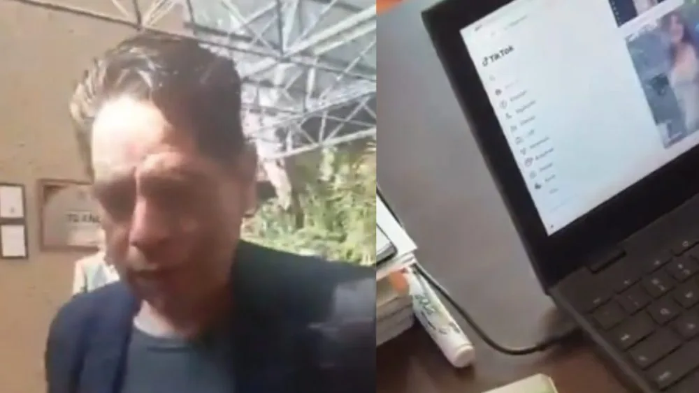 Police officers at a school in Benito Juárez where a teacher was arrested