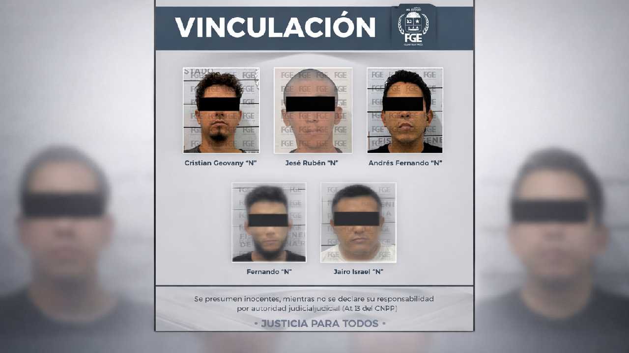 Illustration depicting suspects in a courtroom setting related to the Tulum attempted murder case