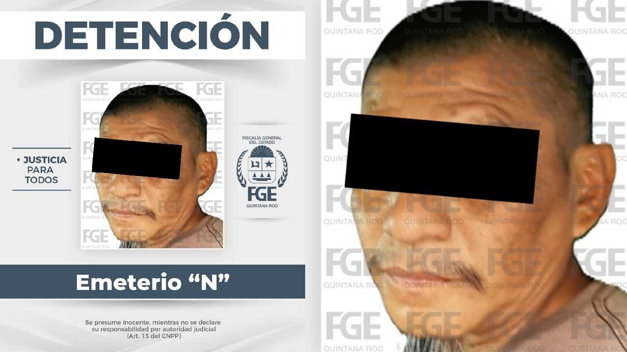 Police arresting a suspect in Tulum for alleged child abuse