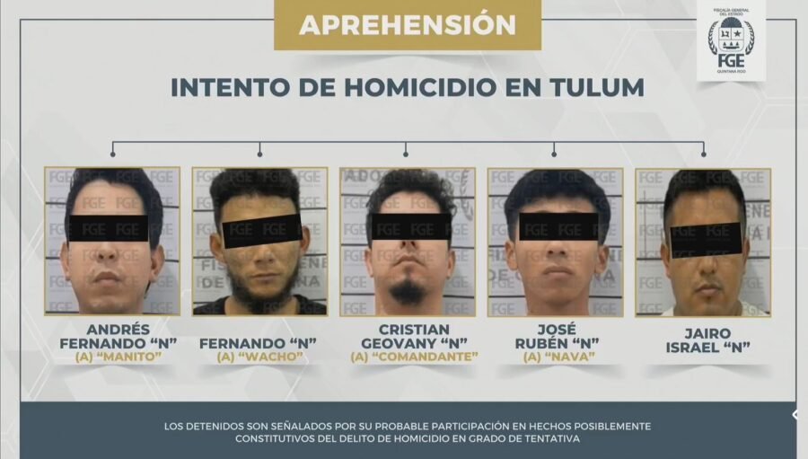 Police officers at a crime scene in Tulum, Quintana Roo