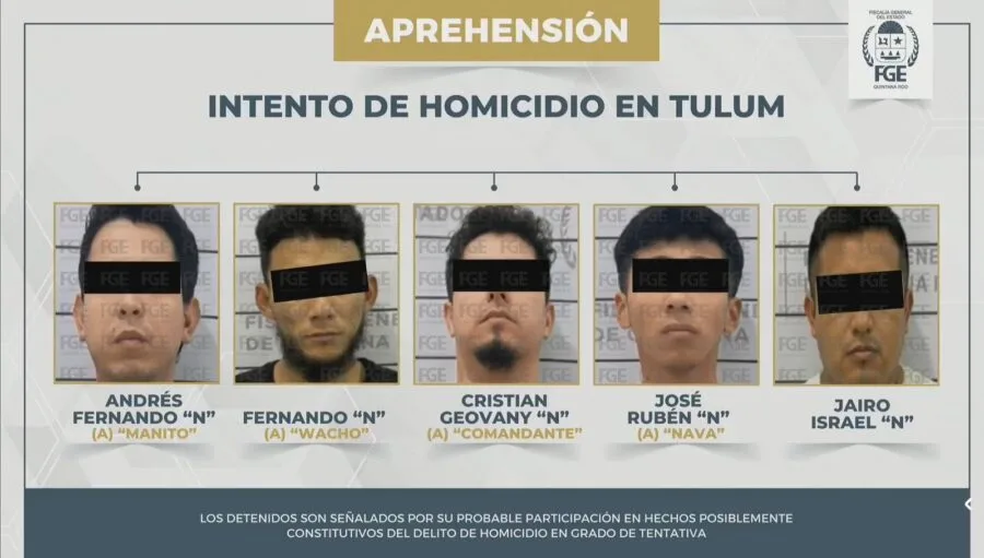 Police officers at a crime scene in Tulum, Quintana Roo