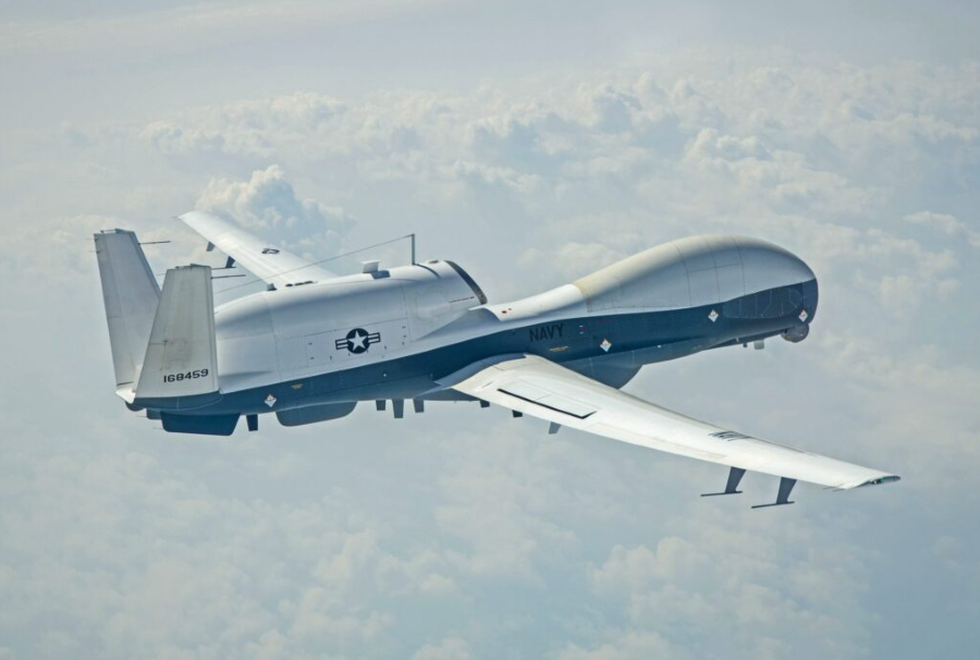 A U.S. surveillance aircraft flying over the Gulf of Mexico near the Yucatan Peninsula coastline