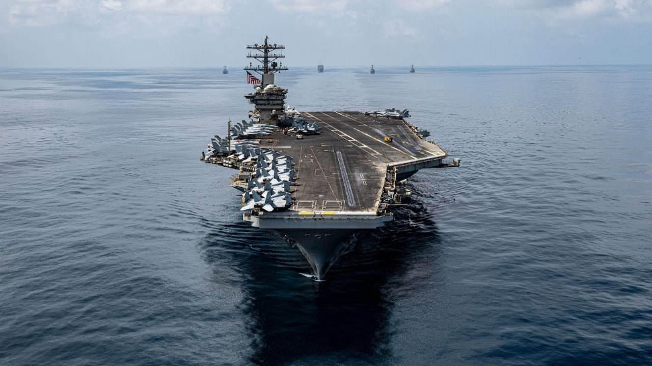 The U.S. Navy aircraft carrier USS Nimitz (CVN 68) at sea.