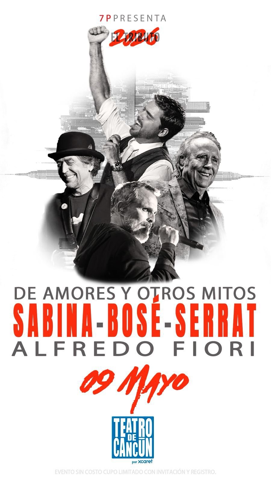 Promotional image for Alfredo Fiori's concert 'De Amores y Otros Mitos' at Teatro de Cancun