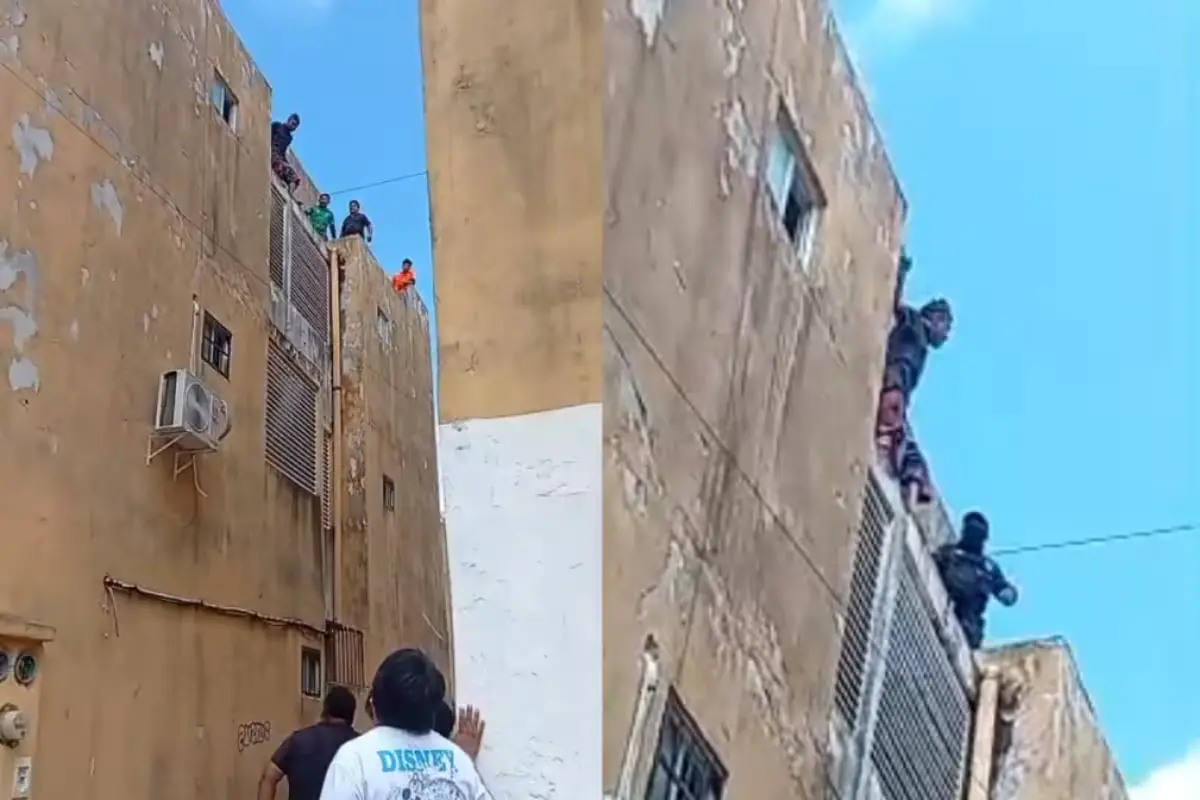 An alleged thief is cornered on the rooftop of a building in Cancún's Paseos del Mar neighborhood
