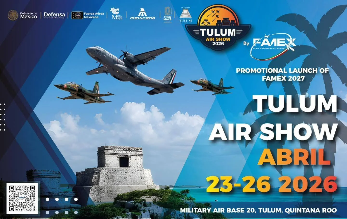 A promotional image showing Cancún and Tulum with text about tourism and NASCAR events in 2026