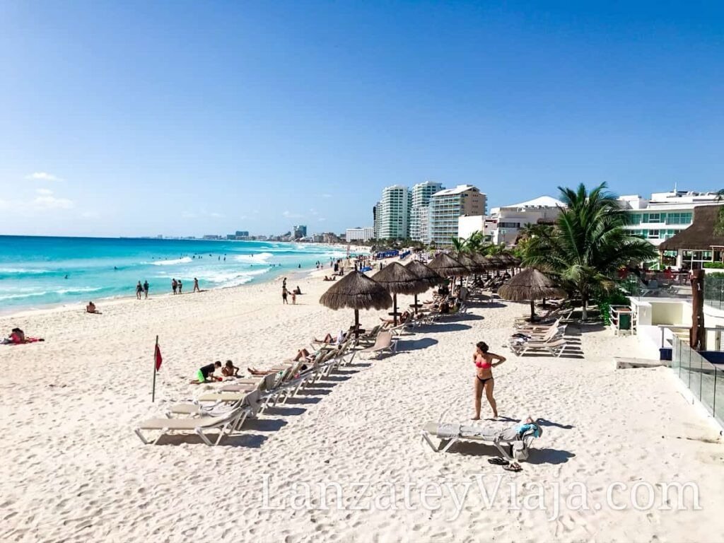 A screenshot or promotional image showing the Cancún Beach Conditions Dashboard interface on a digital device