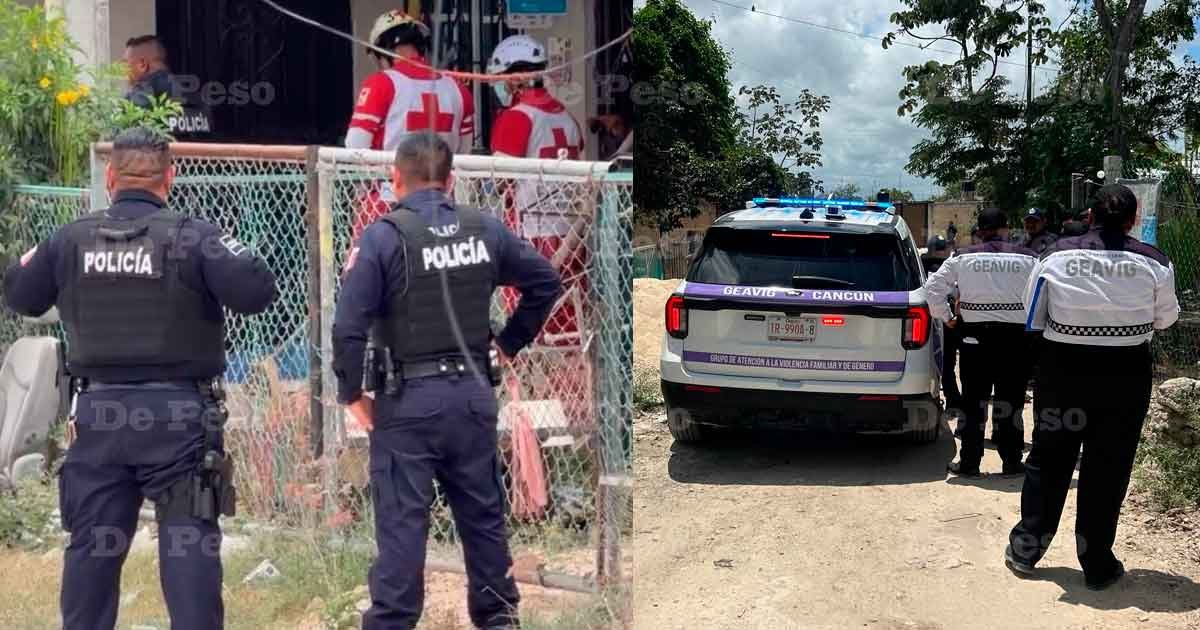 Police and emergency responders at the crime scene in Cancún's Region 247