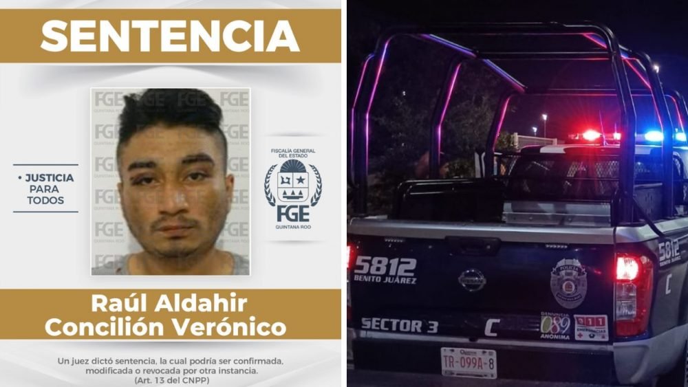 Illustration representing a courtroom gavel and a mototaxi in Cancún